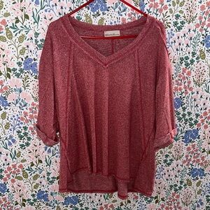 Zenana Outfitters Rose Heathered V-Neck Short Sleeve Top